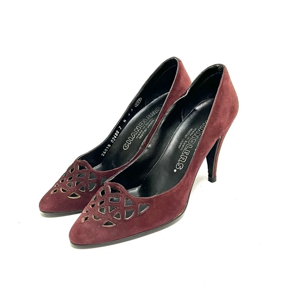 Vintage 1970s burgundy suede cutout vamp heels